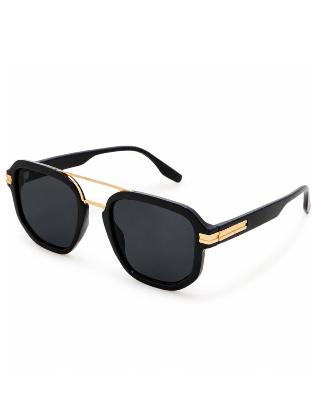 House of Harlow 1960 Black Square Sunglasses with Gold Accents Minimalist